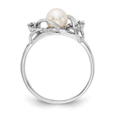 14k White Gold 5.5mm FW Cultured Pearl AA Diamond ring